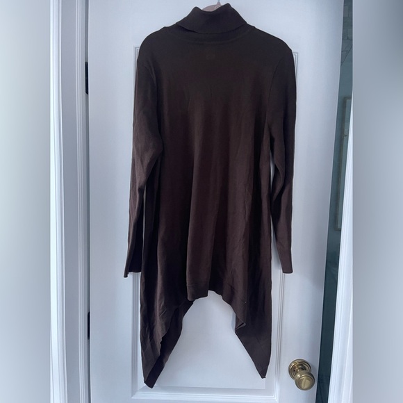 Chico’s Cotton Cashmere Asymmetrical Tunic Sweater Chocolate Brown Size 2 Large - Picture 3 of 5
